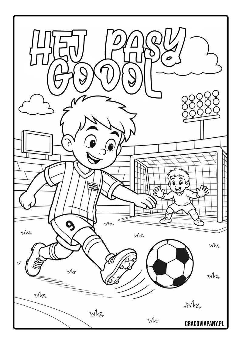 Kolorowanka Cracovia dla dzieci Hej Pasy Gol do druku