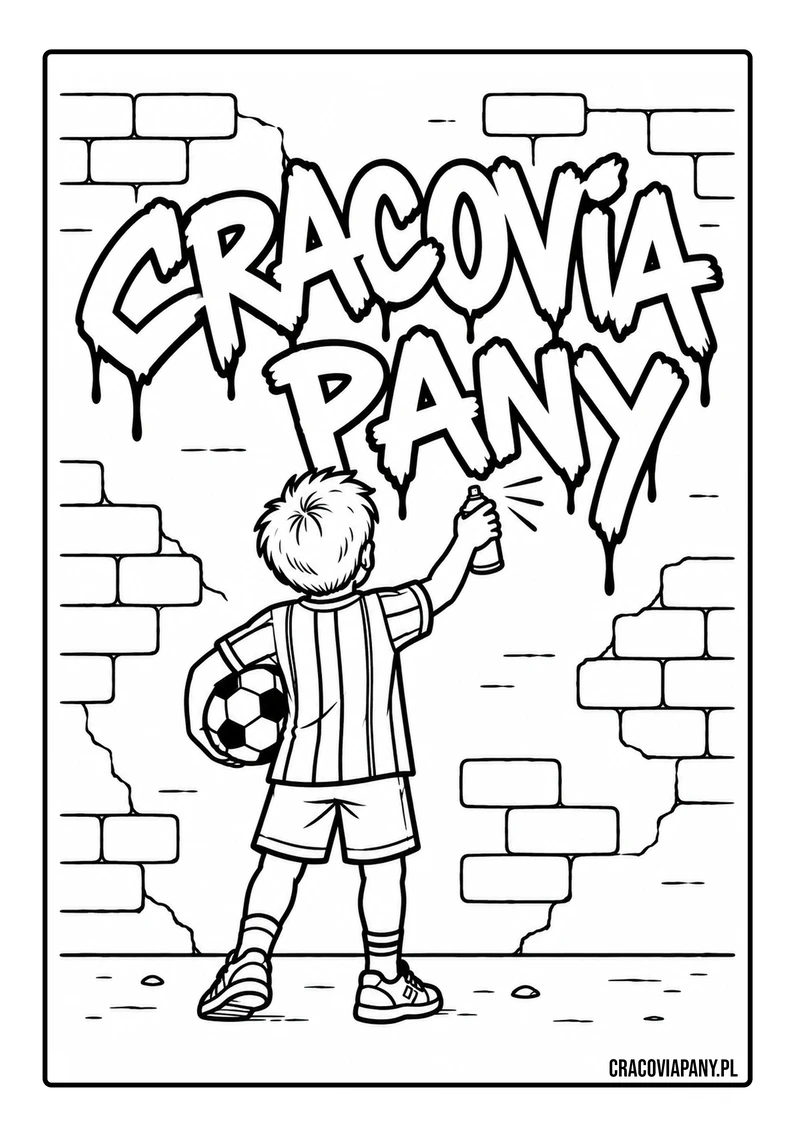Kolorowanka Cracovii chłopiec malujący na ścianie Cracovia Pany do druku