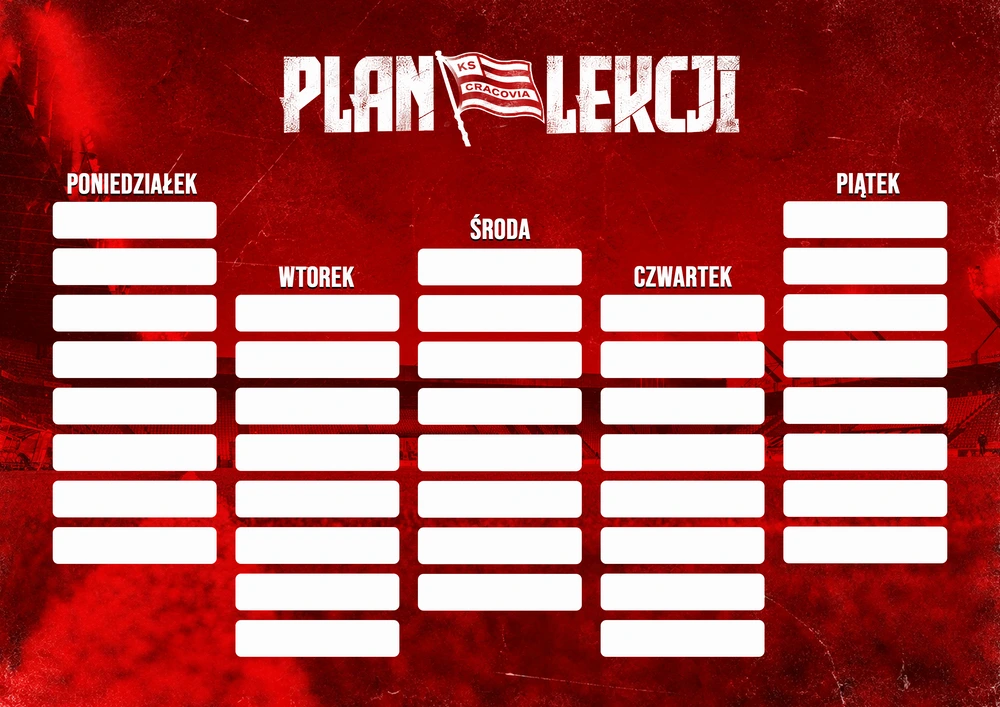 Czerwony plan lekcji Cracovia do pobrania za darmo